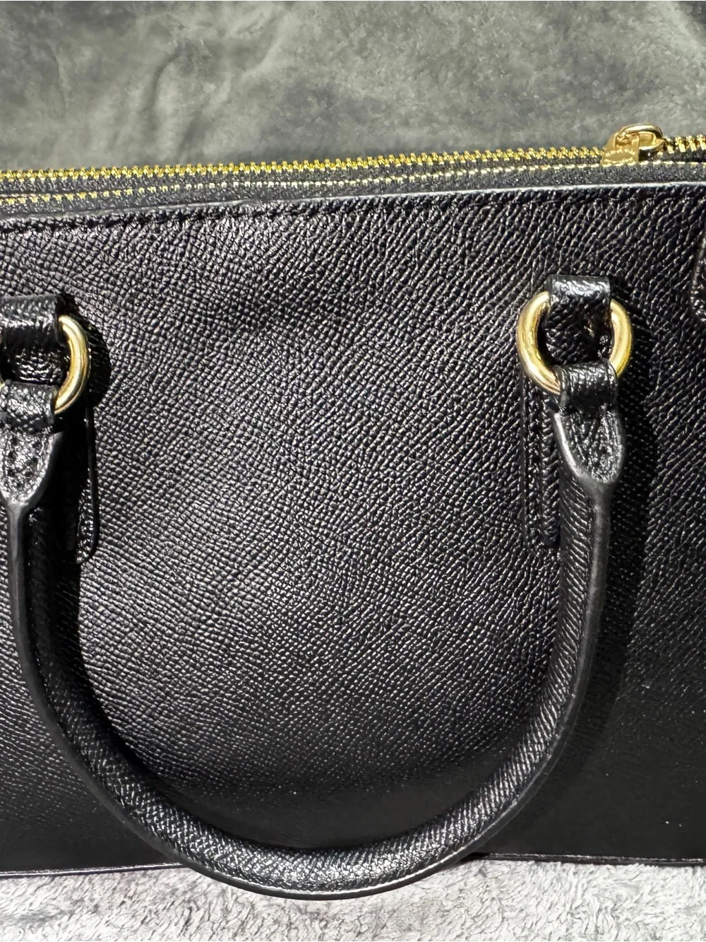 Coach Black Saffiano Leather Satchel with Gold Stud Accents